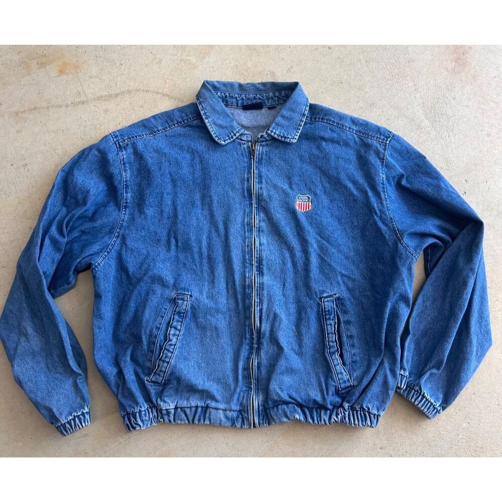 VTG Union Pacific Jacket Mens XL Blue full zip Denim jacket 90's